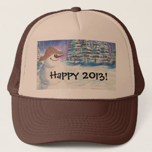 2013 New Years Snowman Art Trucker Hat