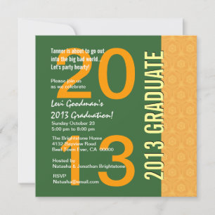 2013 or Any Year Graduation Green Gold G435 Invitation
