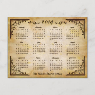 2014 Calendar - Antique Frame and Old Paper Style Postcard