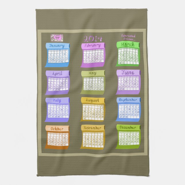 2014 calendar fabric bolts kitchen tea towel (Vertical)