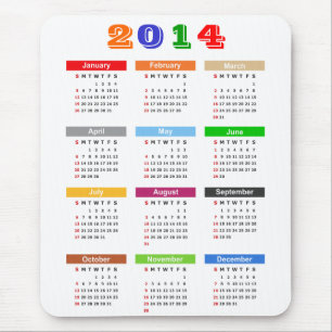 2014 Calendar - Standard Multiple Colours Theme Mouse Pad