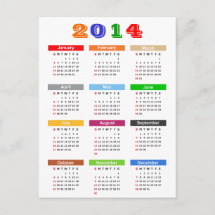 2014 Calendar - Standard Multiple Colours Theme Postcard