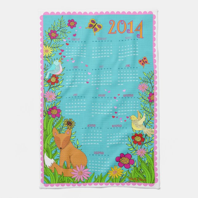 2014 Calendar Tea Towel - Fox in the Garden (Vertical)
