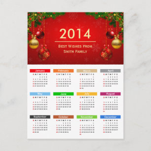 2014 Calendar with Best Wishes Custom Text Postcard