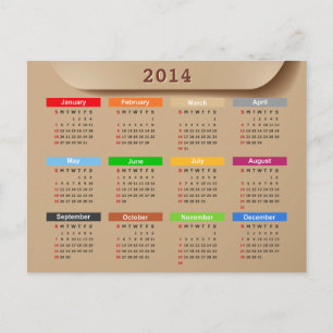 2014 Calendar with Cool Kraft Paper Style   Holiday Postcard