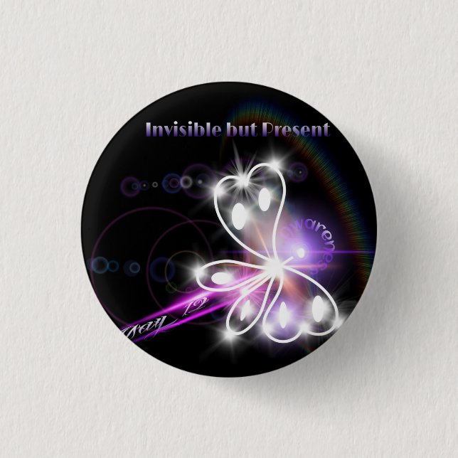 2014 Fibromyalgia Awareness Butterfly 1 Inch Round Button (Front)