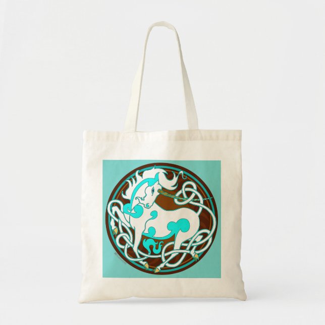 2014 Mink Totes: Unicorn Tote - White/Turquoise (Front)