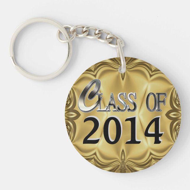 2014 Or Any Year & Name Silver Gold Class Keychain (Front)