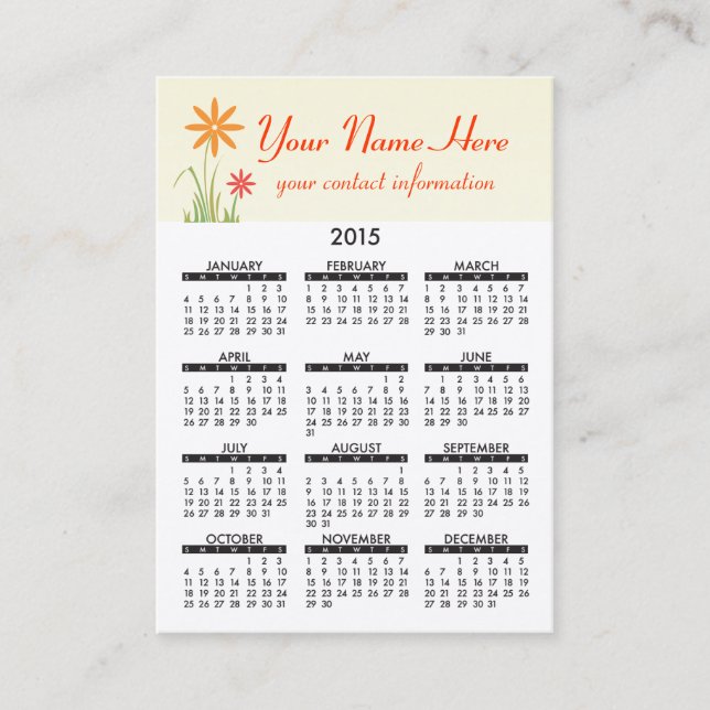 2015 aménagements d'ABC de calendrier de carte de (Devant)