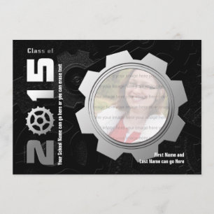 2015 Black and Silver Gear Graduation Invitation