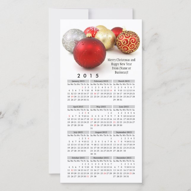 2015 Calendar Christmas Imprinted Business Holiday Card (Front)
