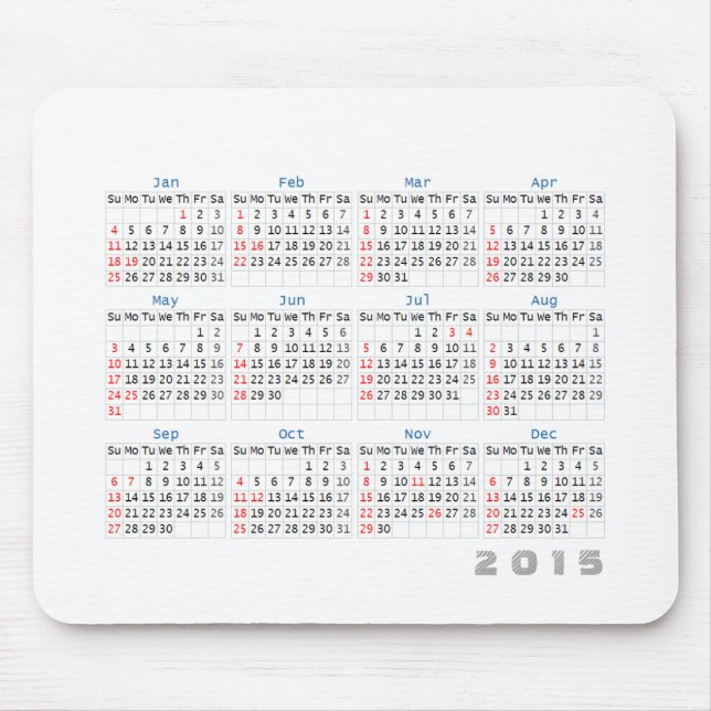 2015 gris simples de tapis de souris de calendrier (Devant)