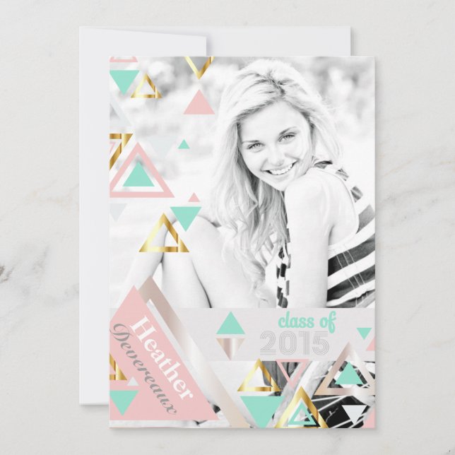 2015 Modern Gold Pyramids Senior Photo Graduation Invitation (Front)