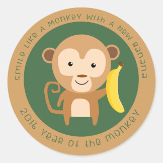 2016 Monkey Year Classic Round Sticker