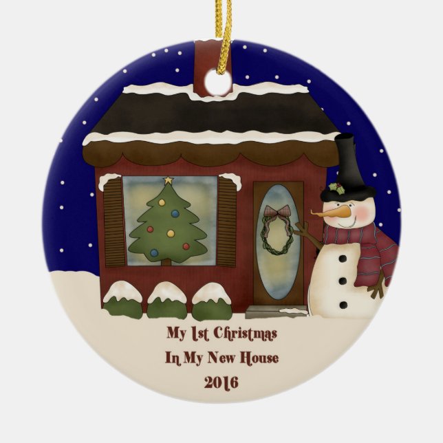 2016 My New Home Christmas Snowman Ceramic Ornament (Front)