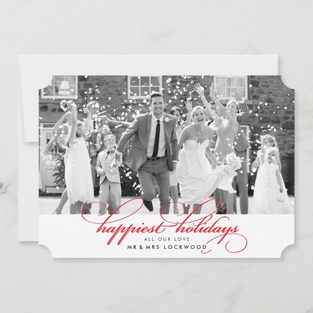 2016 PHOTO HOLIDAY CARD classy fancy script red (Front)
