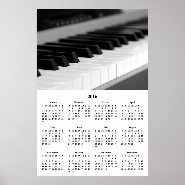 2016 Wall Calendar Beautiful Music Piano Poster (Front)