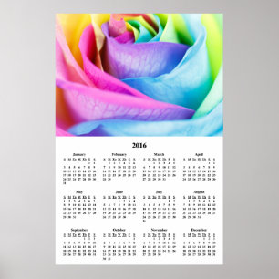 2016 Wall Calendar Rainbow Rose Poster