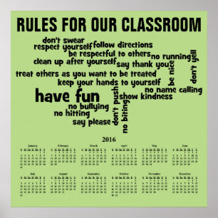 2016 Wall Calendar Rules for Our Classroom Poster