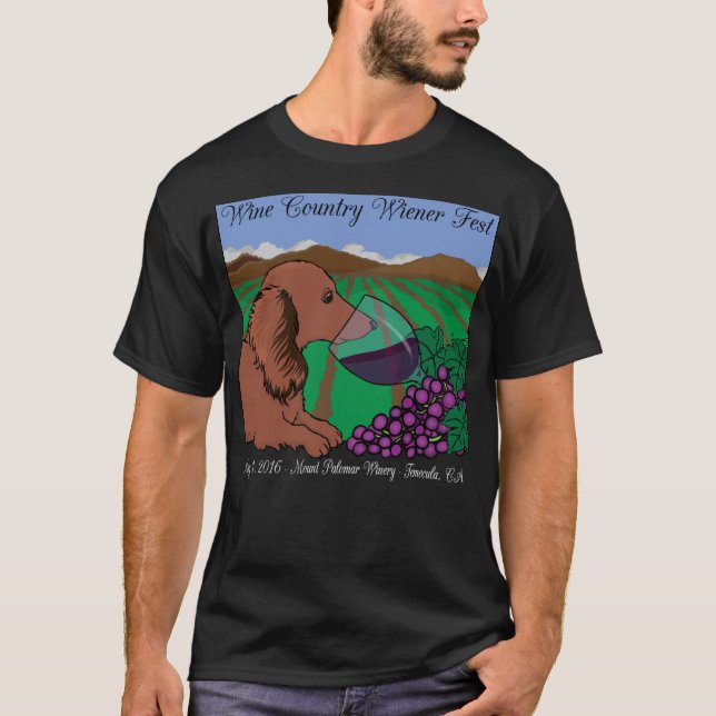 2016 Wine Country Wiener Fest T-shirt on black (Front)