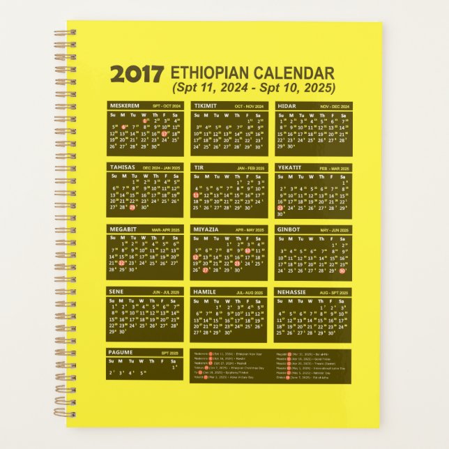 2017 Année civile éthiopienne 2024 et 2025 (Devant)