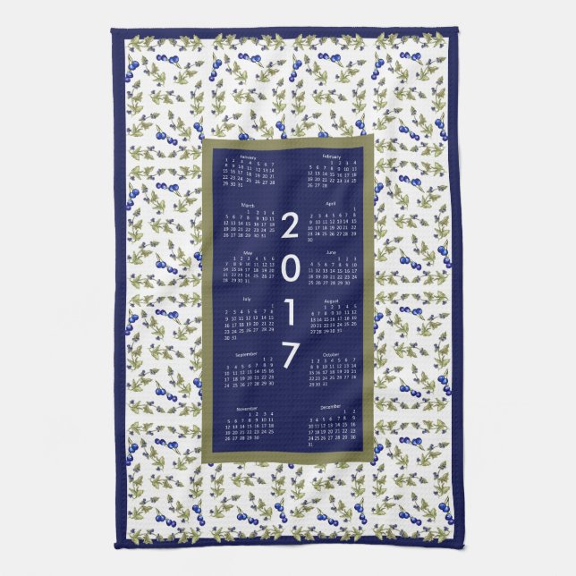 2017 Calendar Blueberries Kitchen Tea Towel (Vertical)