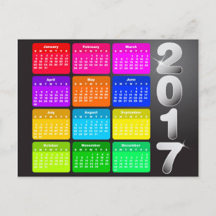 2017 Calendar in bright rainbow colours Postcard