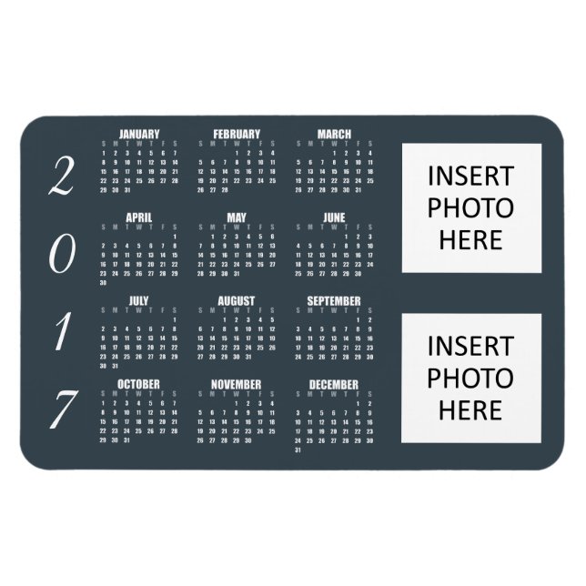 2017 Calendar Magnet Grayish Blue Steel - 2 Photos (Horizontal)