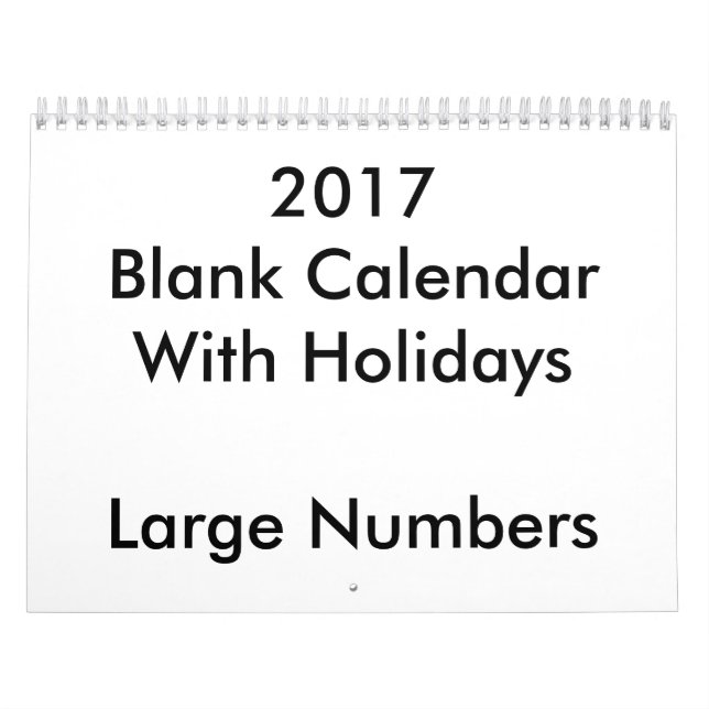 2017 Calendrier Blanc Avec Vacances Nombres Grands (Protection)
