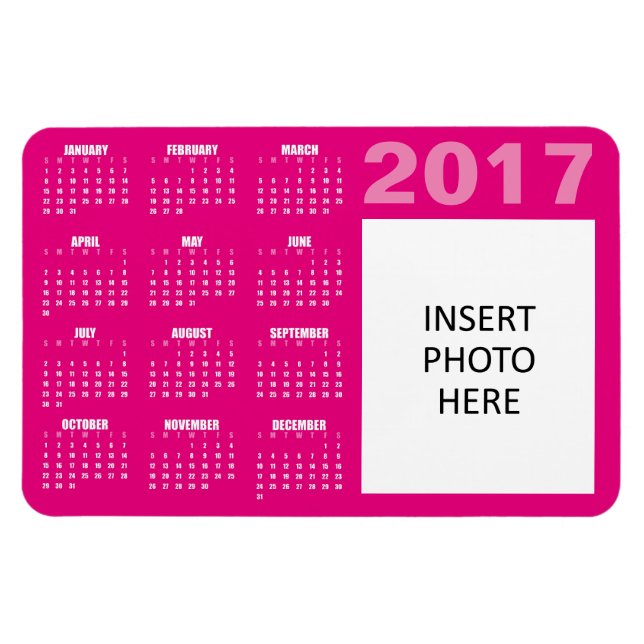 2017 Custom Photo Calendar Magnet - Hot Pink (Horizontal)