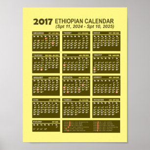 2017 Ethiopian New Year Calendar 2024/2025 Poster