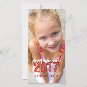 2017 Glitter Happy New Year Holiday Photo Card