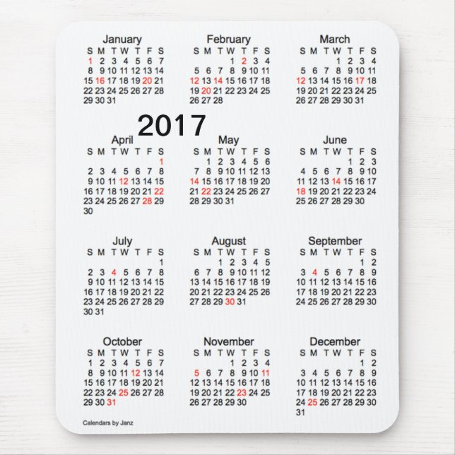 2017 Large Print Holiday Calendar by Janz Mousepad (Front)