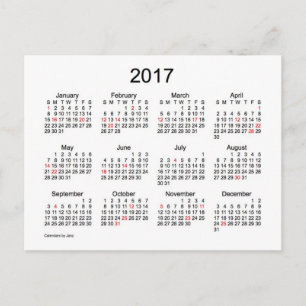 2017 Mini Calendar by Janz with Holidays Postcard