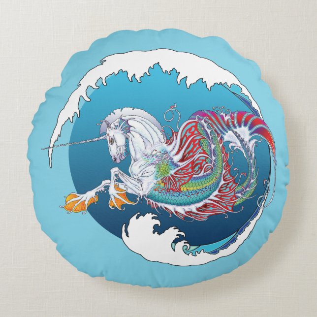2017 Mink Nest Hippicorn Round Pillow Ocean (Front)