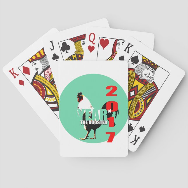 2017 Rooster Year in Green Circle Playing C Playing Cards (Back)