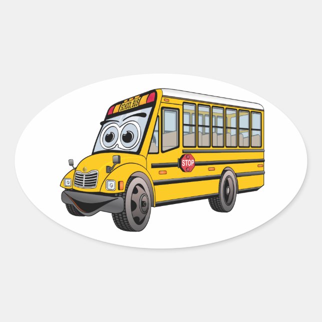 2017 School Bus Cartoon Oval Sticker (Front)