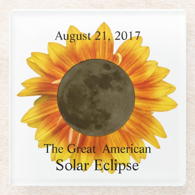 2017 Solar Eclipse Moon and Sunflower Glass Coaster (Front)