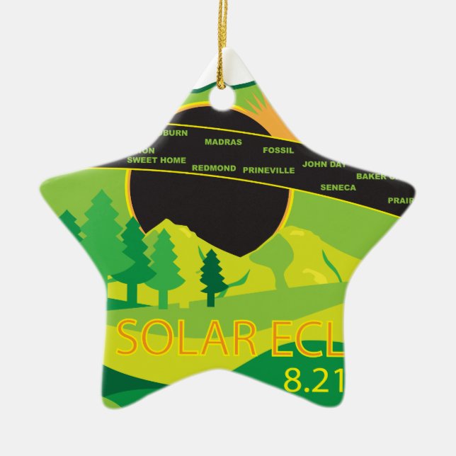 2017 Total Solar Eclipse Across Oregon Cities Map Ceramic Ornament (Front)