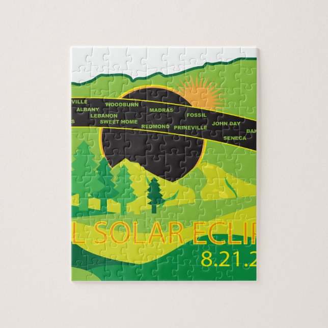 2017 Total Solar Eclipse Across Oregon Cities Map Jigsaw Puzzle (Vertical)