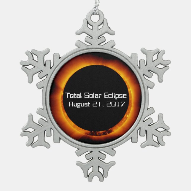 2017 Total Solar Eclipse Snowflake Pewter Christmas Ornament (Front)