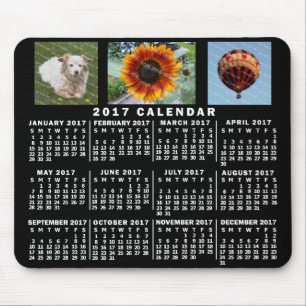 2017 Year Monthly Calendar Black Custom 3 Photos Mouse Pad