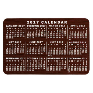2017 Year Monthly Calendar Brown Wood Grain Magnet