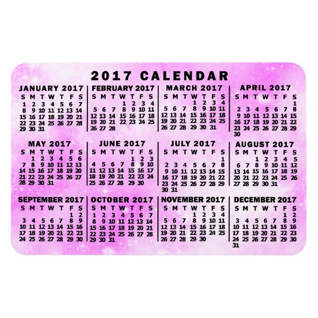 2017 Year Monthly Calendar Pink Watercolor Stars Magnet (Horizontal)