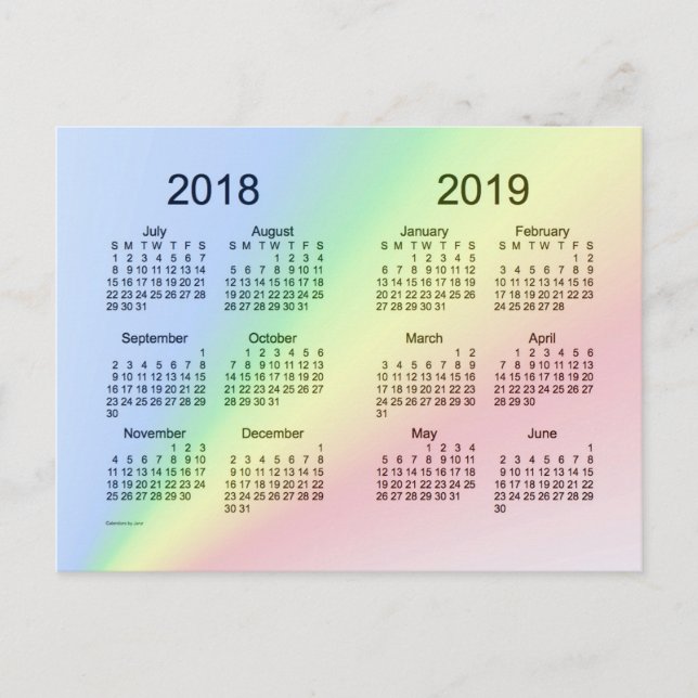 2018-2019 School Year Mini Calendar by Janz Postcard (Front)