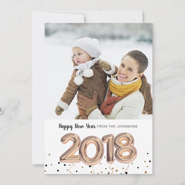 2018 balloon | Holiday Happy New Year | Photo Card (Front)