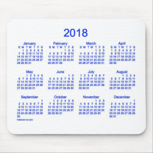 2018 Blue and White Calendar by Janz Mouse Pad