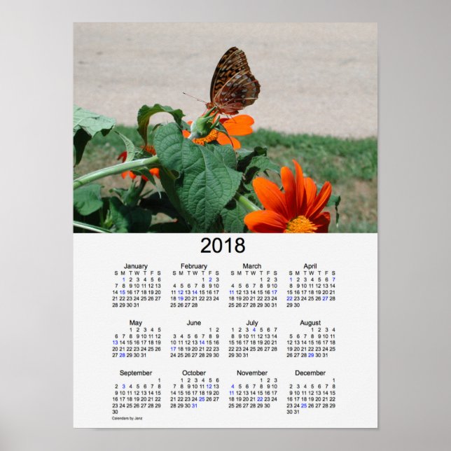 2018 Butterfly Holiday Calendar by Janz Poster (Front)