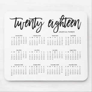 2018 Calendar Modern Typography Mouse Pad