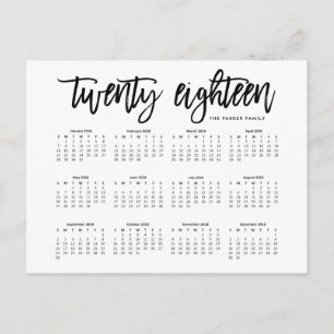 2018 Calendar   Modern Typography Postcard